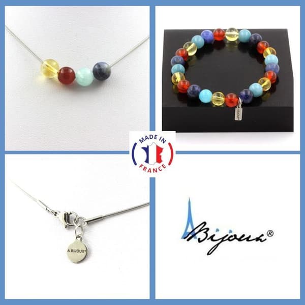 Stenar och mineraler. Sodalite Beads Armband Halsband Set + Aquamarine + Red Agate + Anpassningsbar storlek.