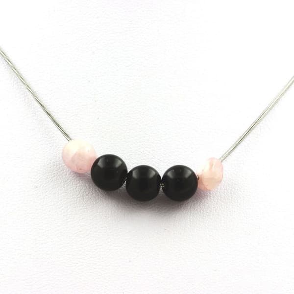 Collier - Ett Smycke - Svart agat 8 mm - Kunzit från Brasilien - Rostfritt stål - Barn