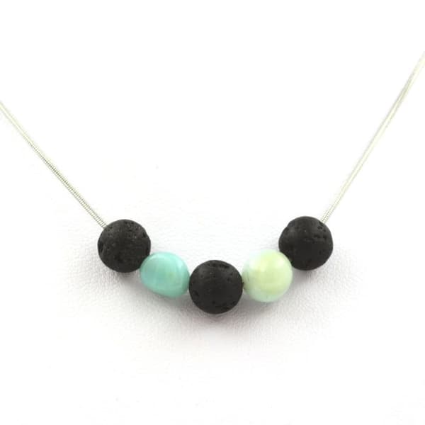 Collier - ABIJOUX - Lava pärlor 8 mm - Amazonit från Brasilien - Rostfritt stål - Blandad