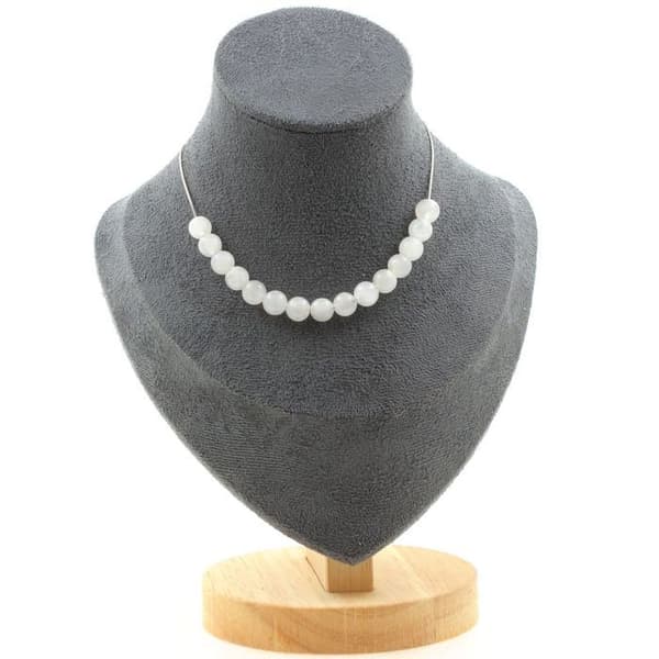 Halsband - A Bijoux - Månsten - 15 pärlor - Rostfritt stål - Längd 45 cm