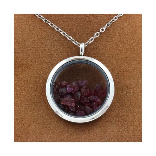 Collier - ABIJOUX - Médaillon 30 mm - Rå rubin - Rostfritt stål - Unisex