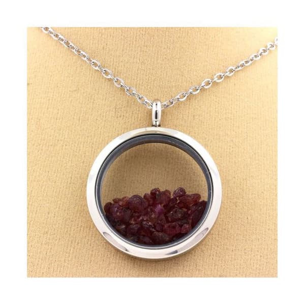 Collier - ABIJOUX - Médaillon 30 mm - Rå rubin - Rostfritt stål - Unisex