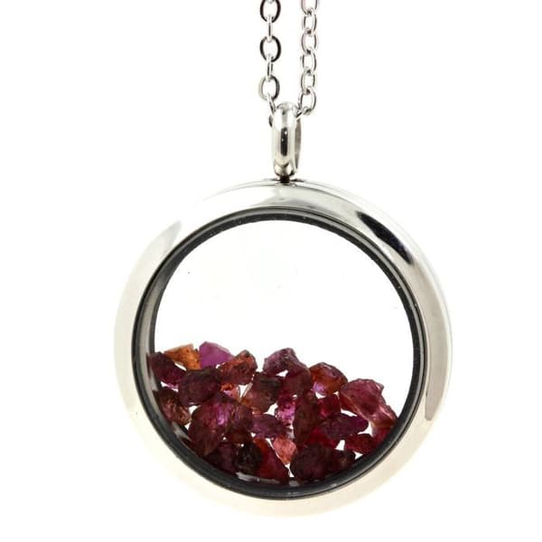 Collier - ABIJOUX - Médaillon 30 mm - Rå rubin - Rostfritt stål - Unisex