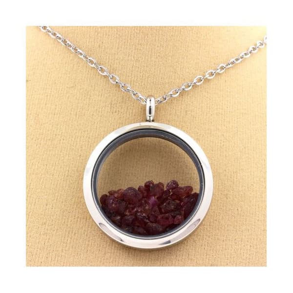 Collier - ABIJOUX - Médaillon 30 mm - Rå rubin - Rostfritt stål - Unisex