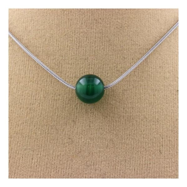 Collier - ABIJOUX - Grön agat 8 mm - Rostfritt stål - Valfri längd 40-90 cm - Blandet
