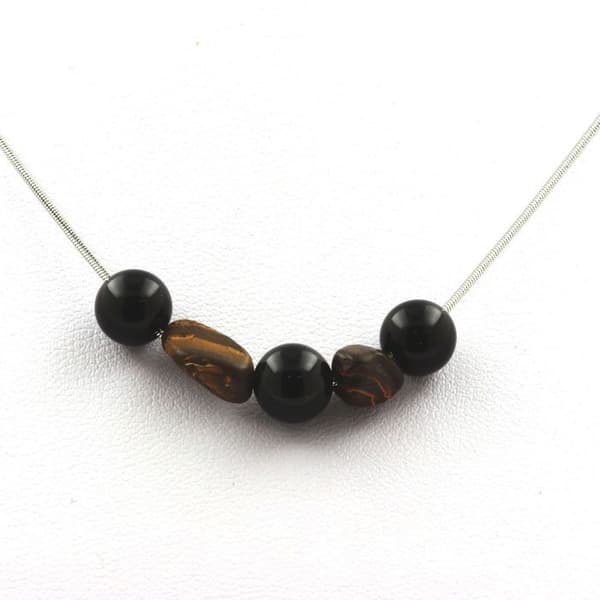 8mm Black Agate Beaded Halsband + Australian Boulder Opal - ABIJOUX - Rostfri stålkedja