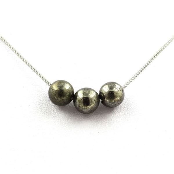 Halsband - ABIJOUX - Pyrit från Spanien - 3 pärlor - Rostfritt stål - 8 mm