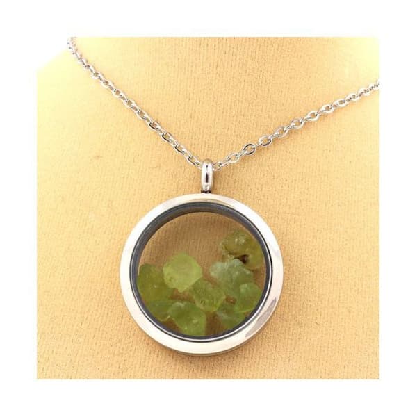 Collier - ABIJOUX - Pärlpendant Peridot rå - Rostfritt stål - Silver - Unisex