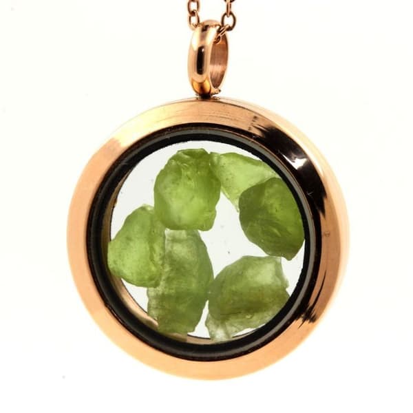 Halsband - ABIJOUX - Rå peridot - 20 mm medaljong - Rostfritt stål - Rose guld