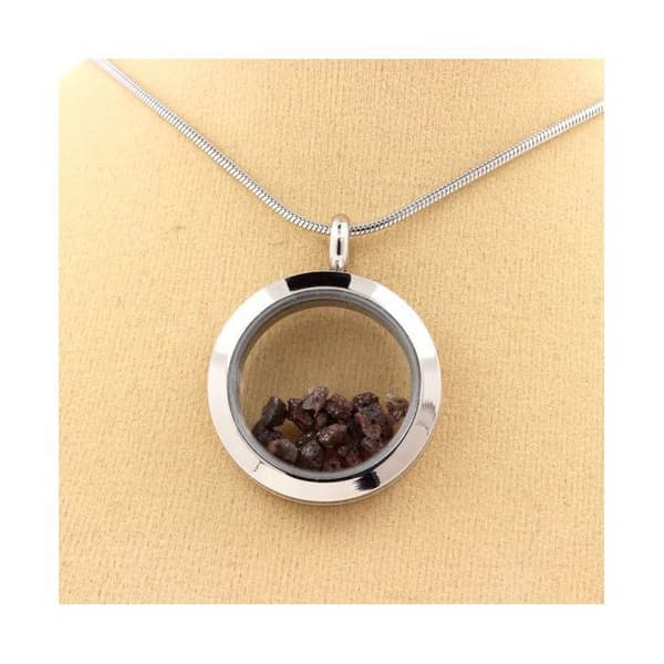 Collier - ABIJOUX - Medaillon 25 mm - Brunt diamant - Rostfritt stål - Unisex