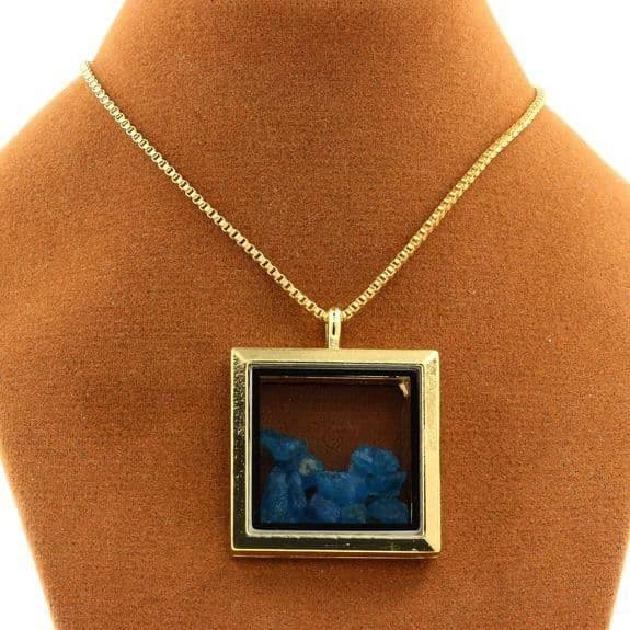 Halsband - ABIJOUX - Fyrkantig modell - Rostfritt stål - Flytande glas - Neonblå apatite