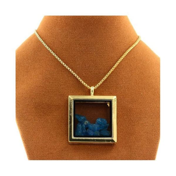 Halsband - ABIJOUX - Fyrkantig modell - Rostfritt stål - Flytande glas - Neonblå apatite