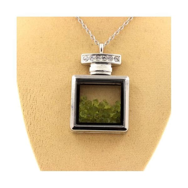 Halsband - ABIJOUX - Flaskmodell - Roh peridot - Rostfritt stål - Flytande glas