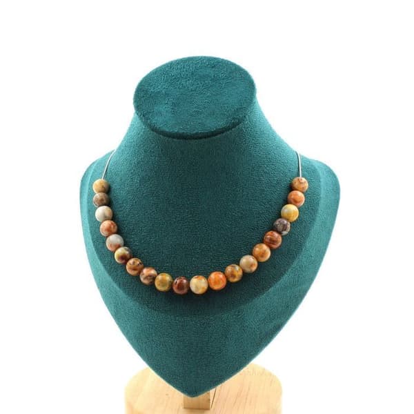 Halsband - Ett smycke - Agat galen spets - 20 pärlor - Rostfritt stål - Längd 45 cm