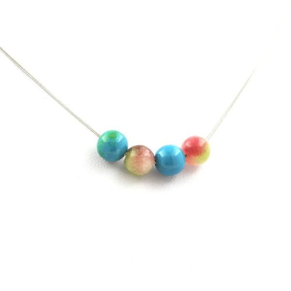 Collier 4 Perler Vandmelon Tourmaline + Chrysokol 8 mm - ABIJOUX - Kæde i rustfrit stål