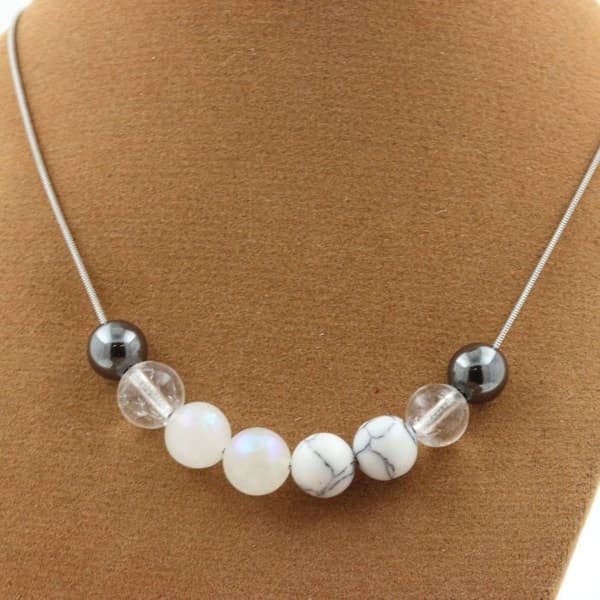 Collier - A Bijoux - Hématite, Kvarts, Månstens, Howlite - 8 mm - Rostfritt stål - 45 cm