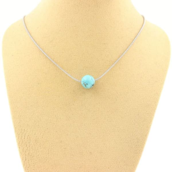 Halsband - A Bijoux - Howlite Turkos 8 mm - Rostfritt stål - Längd 45 cm - Justerbar storlek