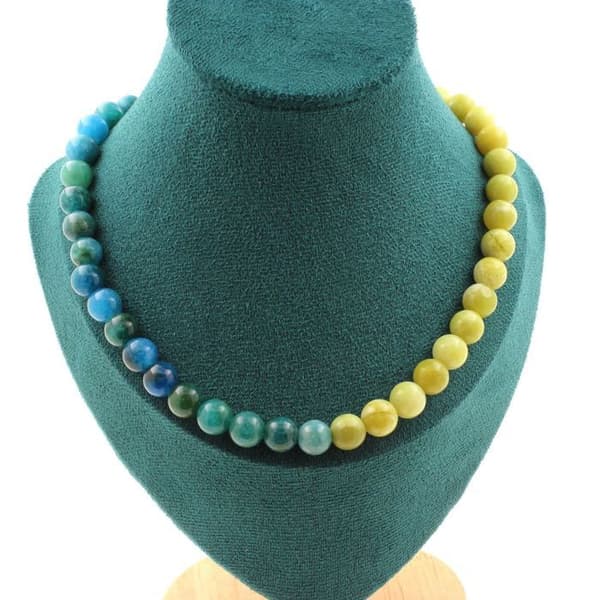 Halsband - Ett smycke - Ormskinn + Apatit - 8 mm - Rostfritt stål - 45 cm