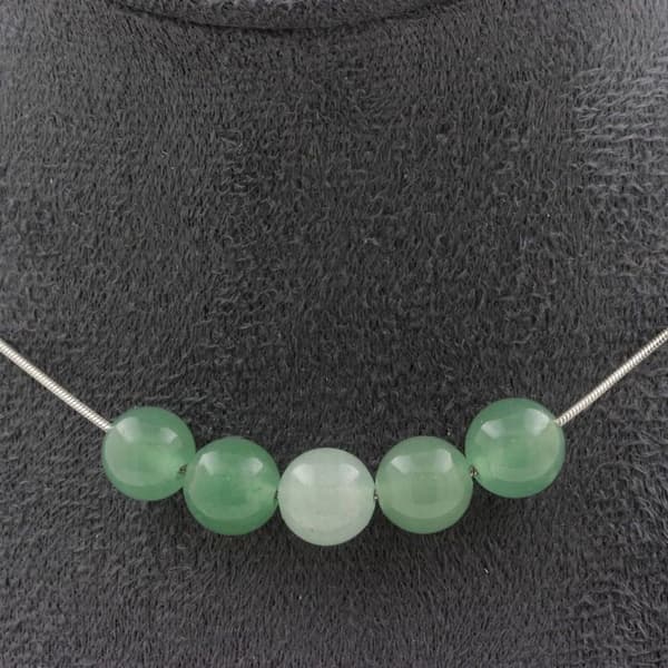 Collier - A Bijoux - Aventurin 8 mm - Kedja i rostfritt stål - Grön - Kvinna