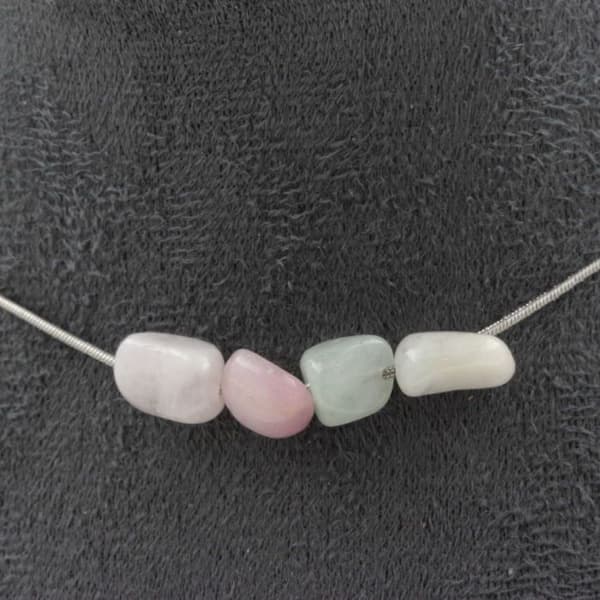 Halsband - ABIJOUX - Beryl Morganite - 4 pärlor - Rostfritt stål - Anpassningsbar längd 45 cm