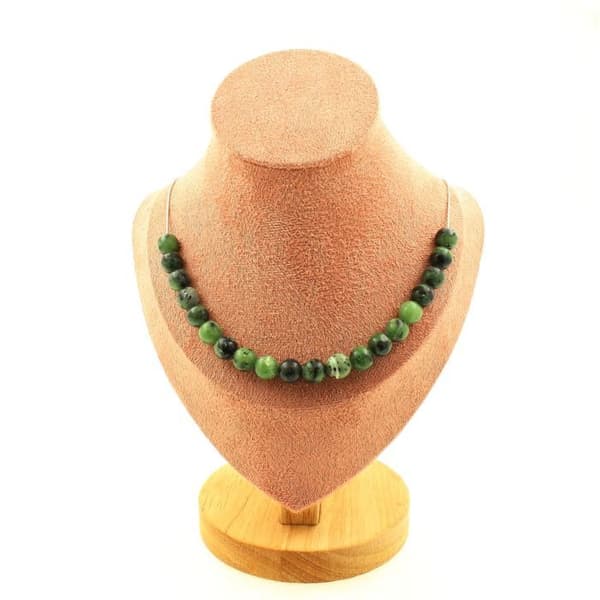 Halsband - Ett smycke - Epidot från Australien - 20 pärlor 8 mm - Kedja i rostfritt stål - 45 cm