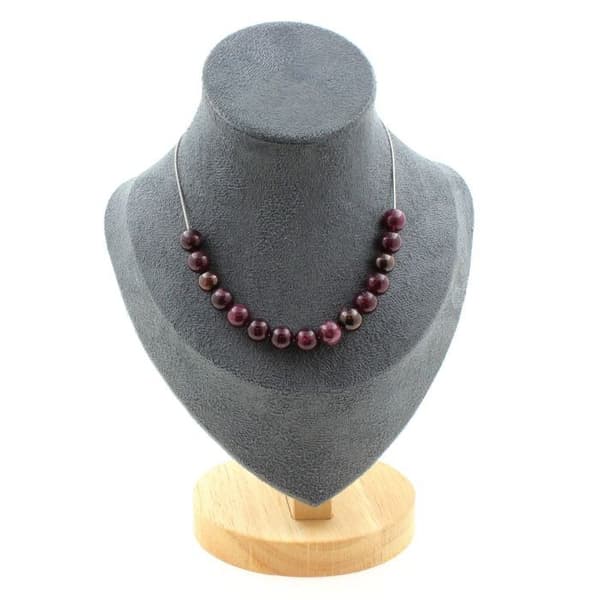 Collier - ABIJOUX - Grenat 8 mm - Kedja i rostfritt stål - Anpassningsbar längd - 45 cm