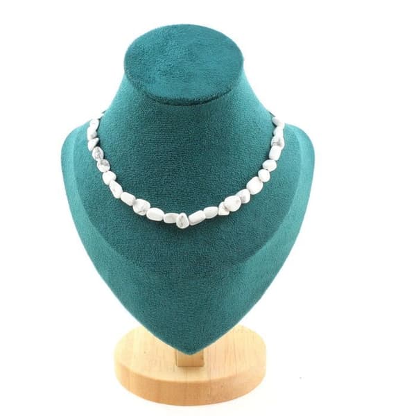 Halsband - Ett Bijoux - Howlite - 20 pärlor - Rostfritt stål - Vit - Unisex