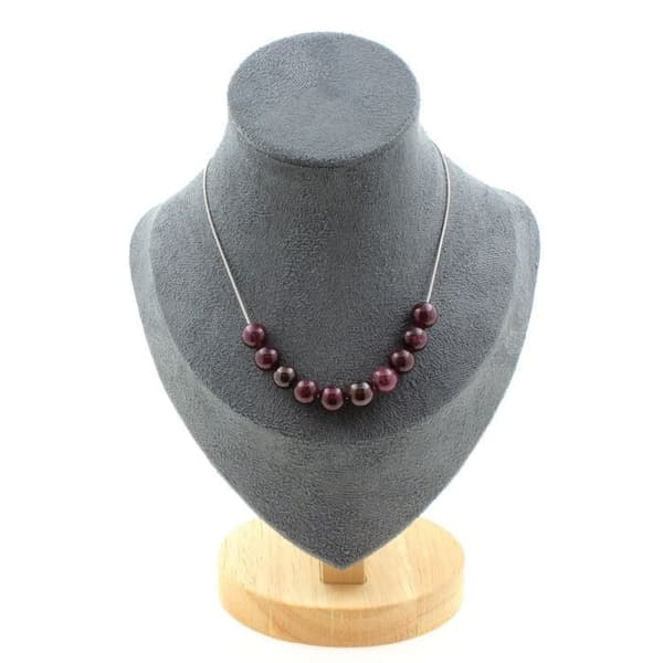 Halsband - Ett Smycke - Granat 8 mm - Kedja i rostfritt stål - Längd 45 cm - Anpassningsbar storlek