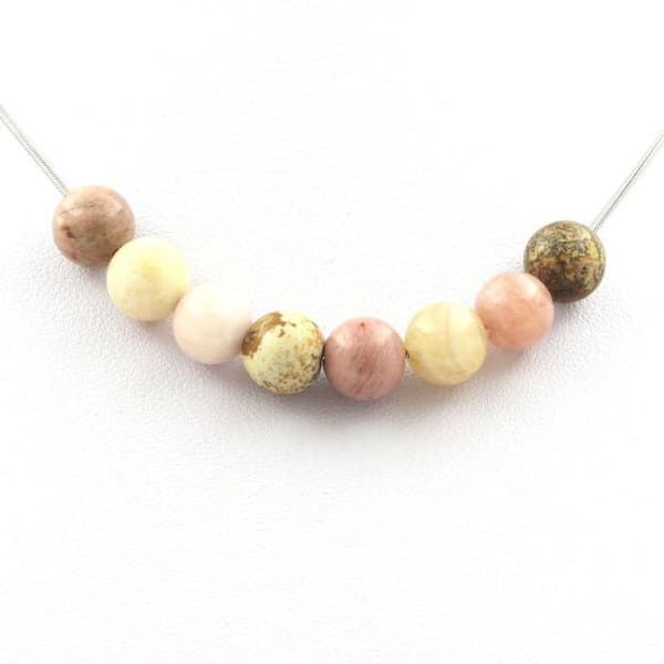 Stenar och mineraler. Solsten + Rhodonit + Agat Bamboo Leaf Beaded Halsband Rostfri stålkedja.