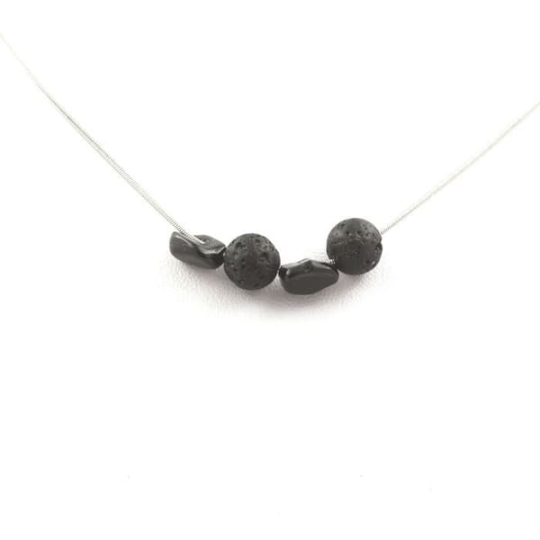 Halsband - ABIJOUX - Lava Pärlor + Tourmalin Schorl - 8 mm - Rostfritt Stål - Unisex