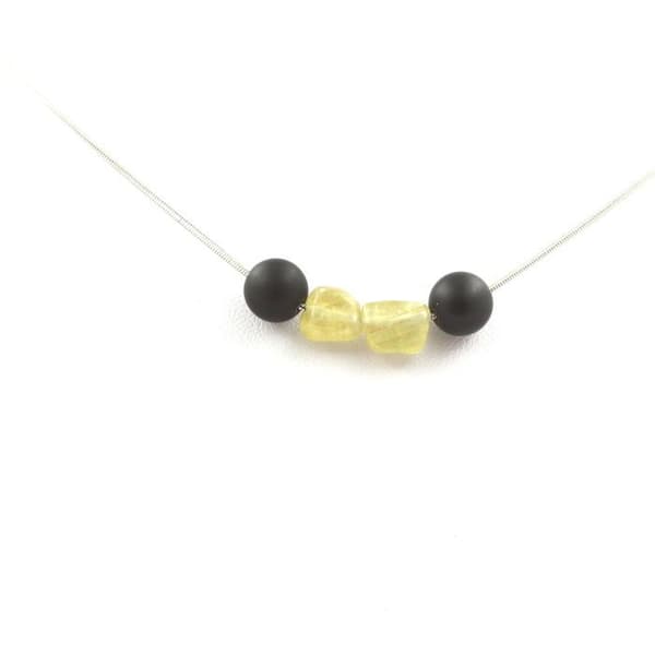 Halsband - Ett Smycke - Gul Apatit Madagascar - Svart Onyx - Rostfritt Stål - Unisex