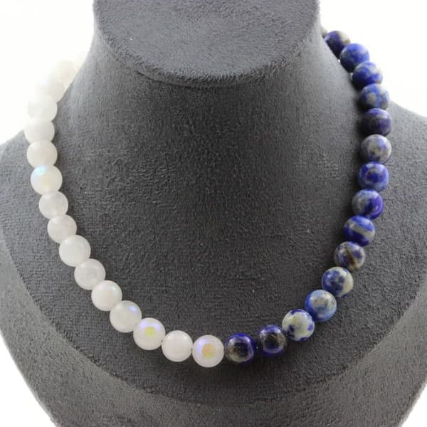 Collier - Ett smycke - Lapis Lazuli och Månsten - Rostfritt stål - 45 cm - Unisex