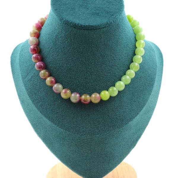 Halsband - ABIJOUX - Bikolor Turmalin och Päridot - 8 mm - Rostfritt stål - 45 cm