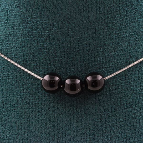 Halsband - ABIJOUX - Svart agat 8mm - Kedja i rostfritt stål - Längd 45cm - Anpassningsbar storlek