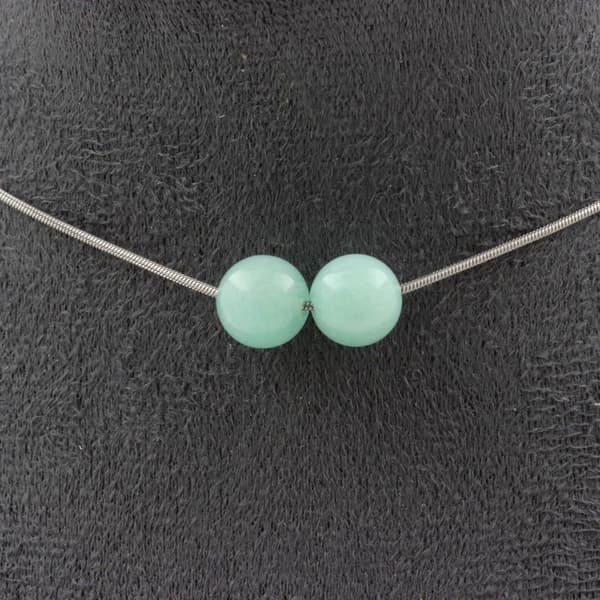 Halsband - ABIJOUX - 2 Amazonitpärlor 8 mm - Rostfritt stål - Anpassningsbar storlek - Unisex