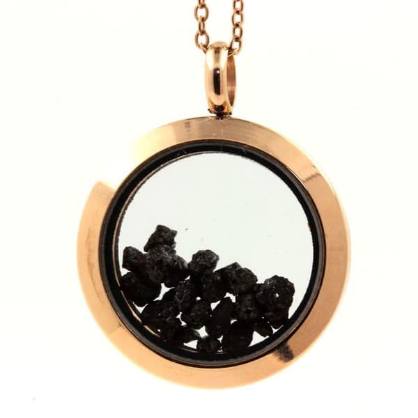 Råsvart diamanthalsband - ABIJOUX - 25 mm medaljong - Roséguld - Blandat