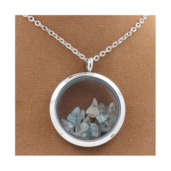 Collier - ABIJOUX - Medaillon 30 mm - Rå zirkon - Rostfritt stål - Silverfärgad