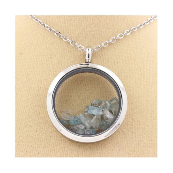 Collier - ABIJOUX - Medaillon 30 mm - Rå zirkon - Rostfritt stål - Silverfärgad