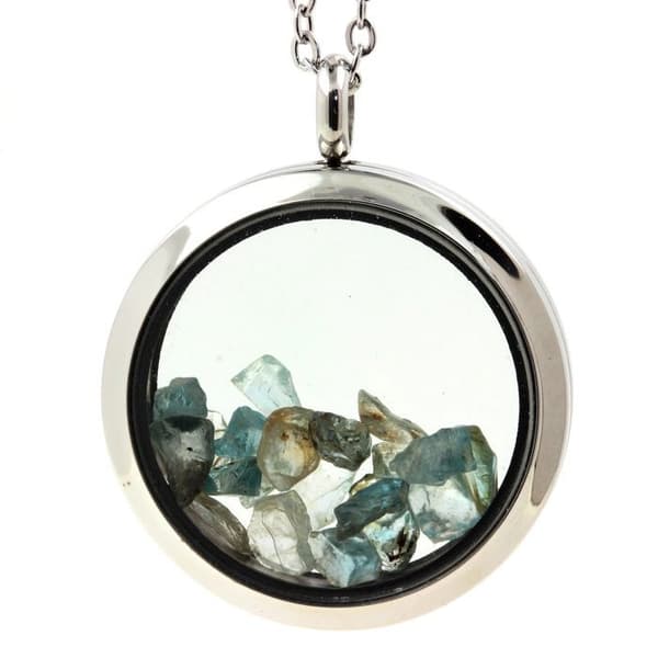 Collier - ABIJOUX - Medaillon 30 mm - Rå zirkon - Rostfritt stål - Silverfärgad