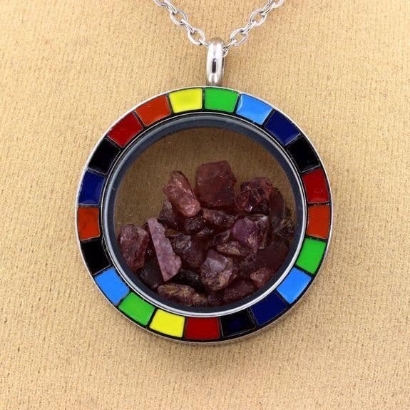 Halsband - ABIJOUX - Rå Rhodolite Granat - Rostfritt stål - Blandad - 32x38 mm