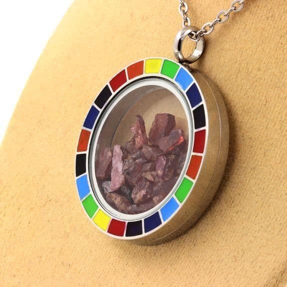 Halsband - ABIJOUX - Rå Rhodolite Granat - Rostfritt stål - Blandad - 32x38 mm