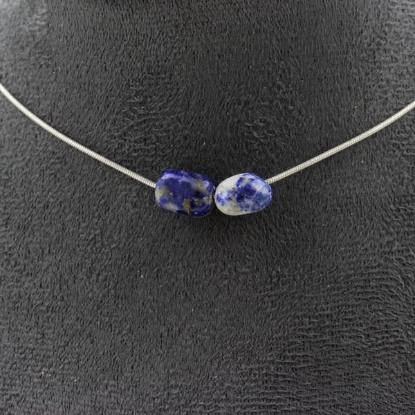 Halsband - A Bijoux - Lapis Lazuli - 2 pärlor - Rostfritt stål - Längd 45 cm