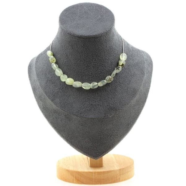 Halsband - En Bijoux - Prehnit - 15 pärlor - Rostfritt stål - Anpassningsbar längd