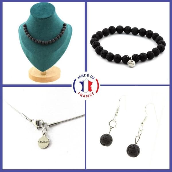 Stenar och mineraler. Armband Halsband dinglande örhängen Set 20 Lava pärlor 8 Anpassningsbar storlek.