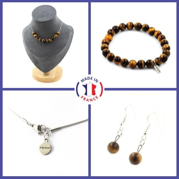 Stenar och mineraler. Armband Halsband dinglande örhängen Set 10 ögonpärlor av anpassningsbar storlek.