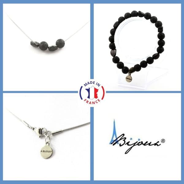 Stenar och mineraler. Armband Halsband Set Lava + Tourmaline Schorl pärlor från Brasilien 8 Anpassningsbar storlek.