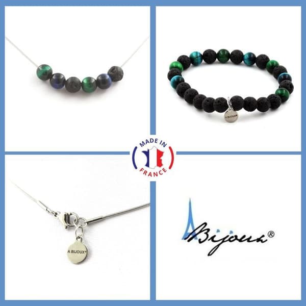 Stenar och mineraler. Green Tiger Eye Beads Armband Halsband Set + Blue Tiger Eye Beads Anpassningsbar storlek.