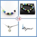 Miniatyrbild 1 av 4: Stenar och mineraler. Armband Halsband Set Black Agate Beads + Peridot + Ribboned Agate Anpassningsbar storlek.