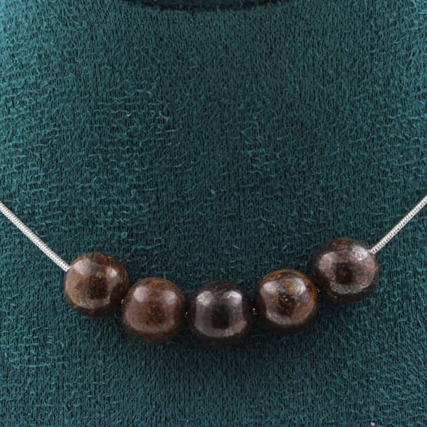 Halsband - ABIJOUX - 5 pärlor Bronzit 8 mm - Kedja i rostfritt stål - Anpassningsbar storlek - Unisex