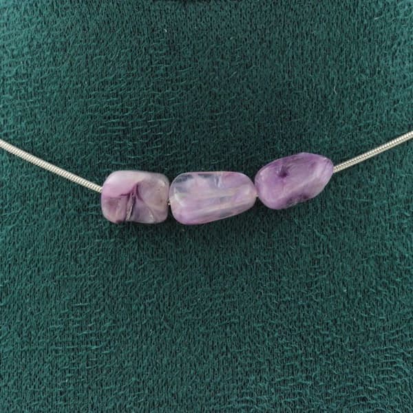 Halsband - ABIJOUX - Charoite från Ryssland - 3 pärlor - Rostfritt stål - Anpassningsbar längd